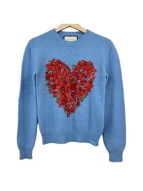 Gucci Long Sleeve Sweater S Light Blue Red Green